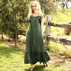 Doen Maxi Sonnet Dress In Martha’s Garden Green Floral Print